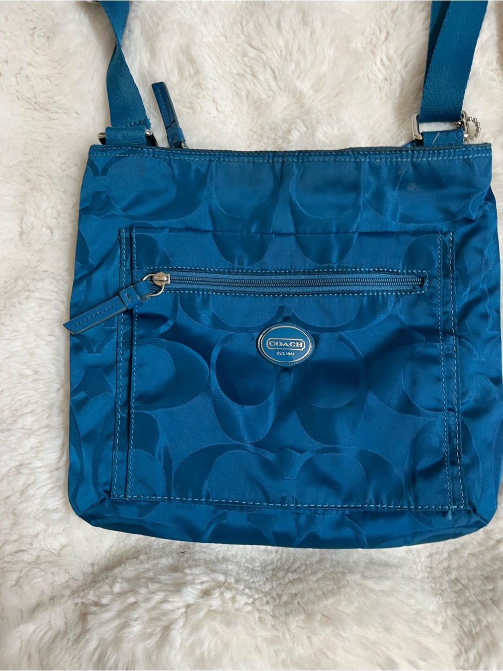 Coach Teal Signature Nylon Crossbody Bag - Pre-Owned - Picture 2 of 16